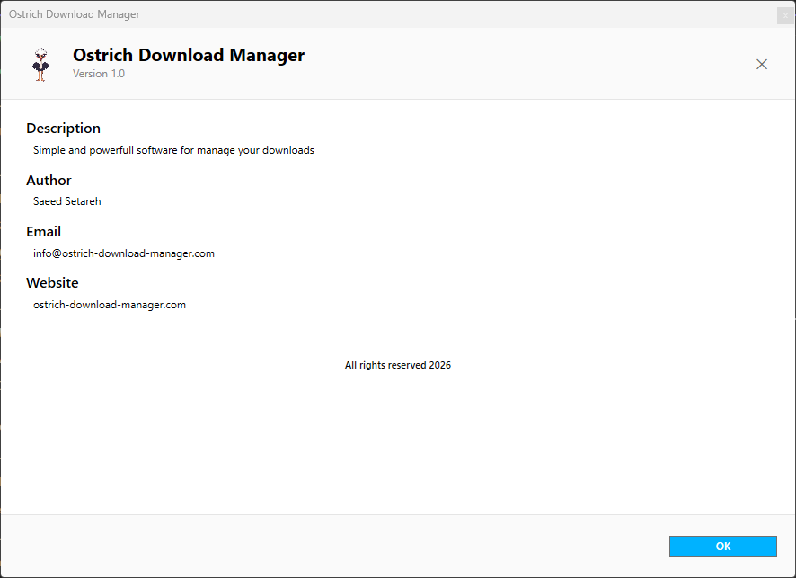 About window of Ostrich Download Manager